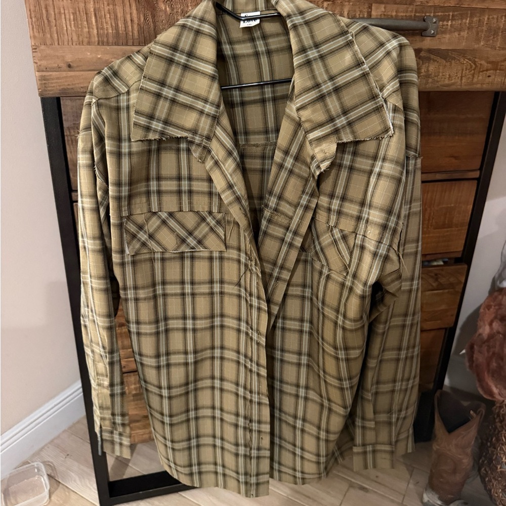 Sew In Love Plaid Shirt / Shacket in Tan and Brown